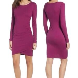 Leith Ruched Long Sleeve Dress - Purple Magenta -Size XS
